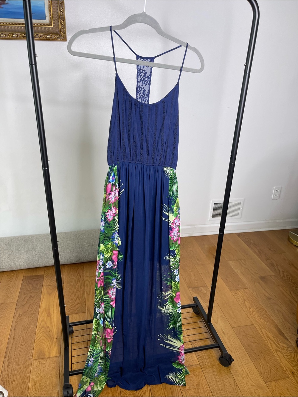 Candie’s tropical navy print maxi dress size: M